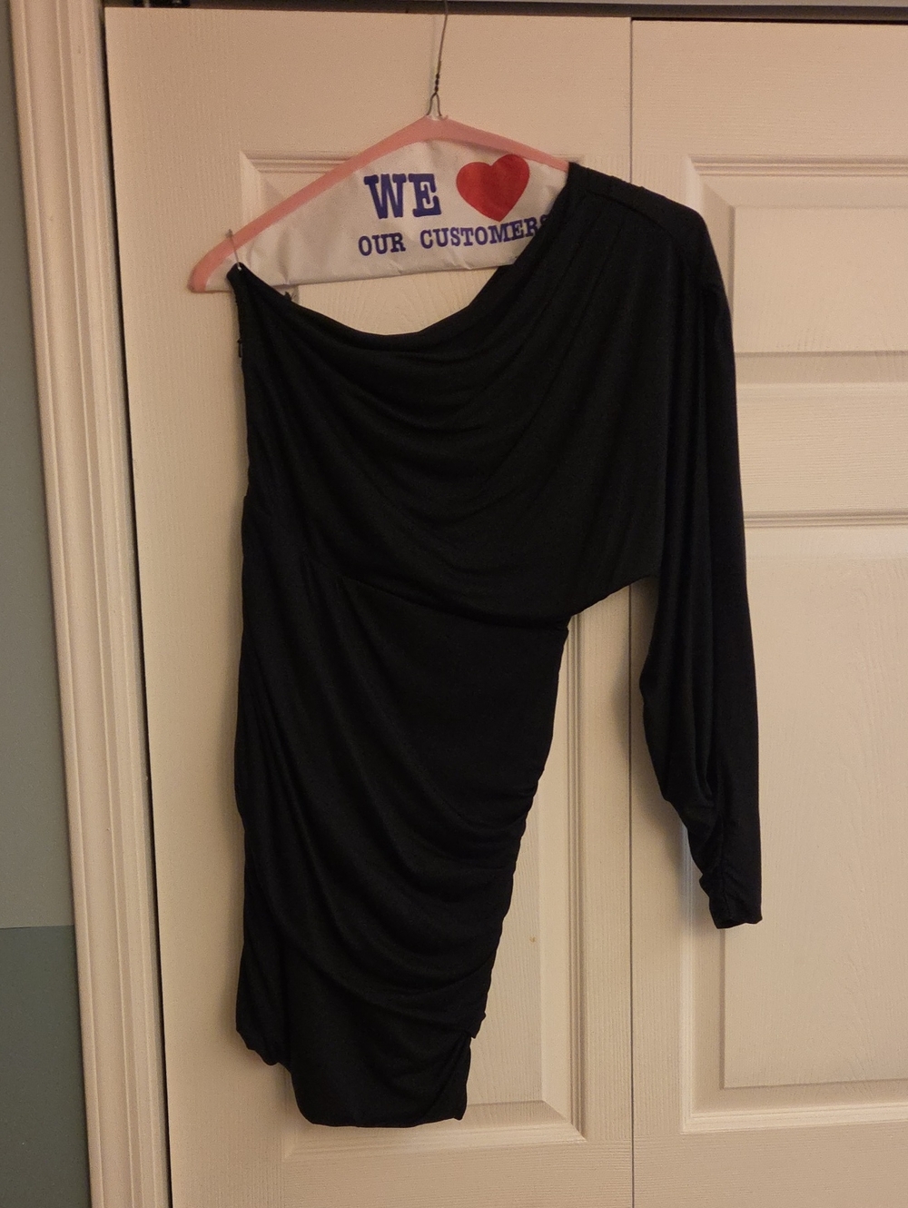 Glint Black One-Shoulder Draped Cocktail Dress